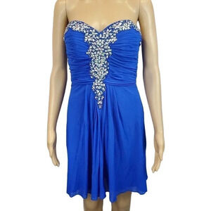 Blondie Nites By Stacy Sklar Blue Strapless Knee Length Tule Formal Dress Size 9